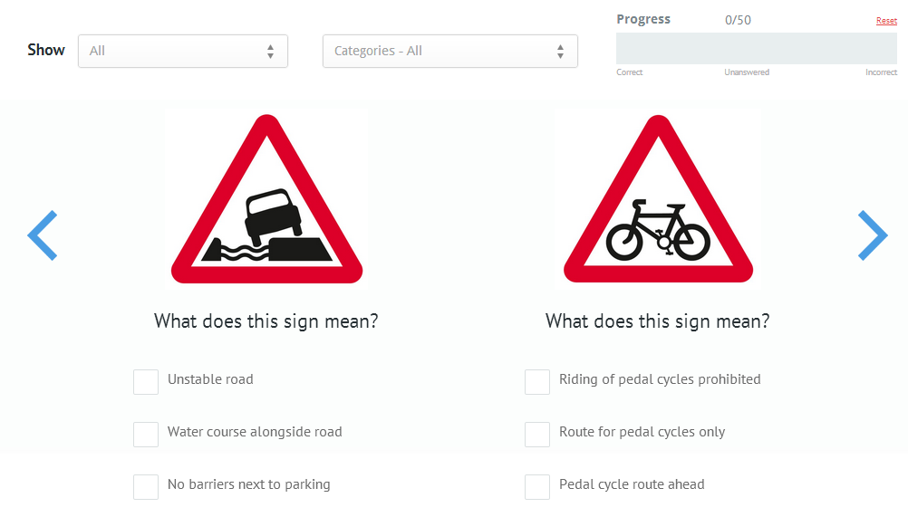 Road signs test uk